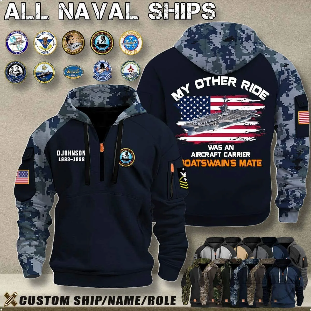 United States Navy Aircraft Carrier Boatswain's Mate Digital Camouflage Hoodie 8 United States Navy Aircraft Carrier Boatswain