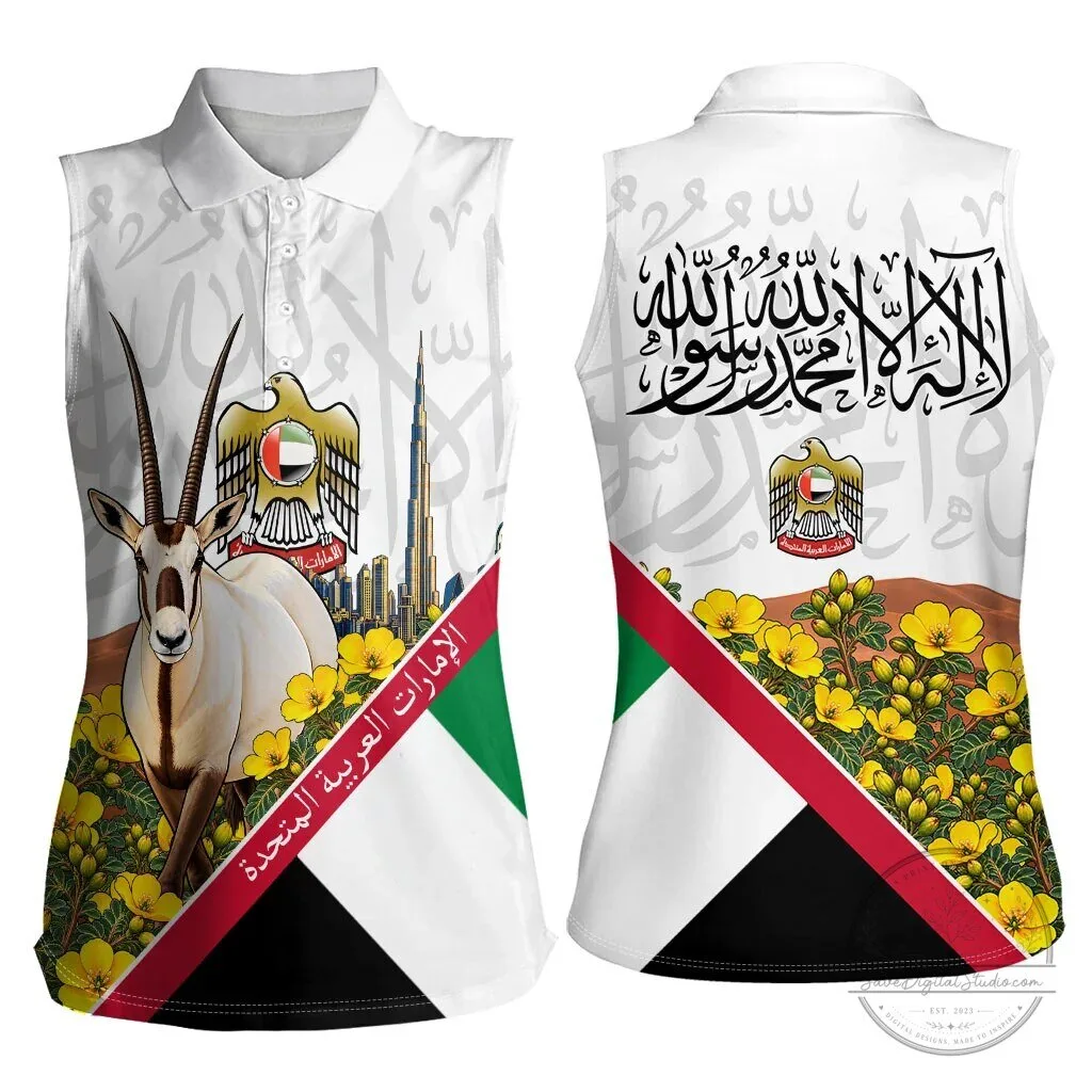 United Arab Emirates National Day Arabian Oryx Women's Sleeveless Polo Shirt 9 United Arab Emirates National Day Arabian Oryx Women