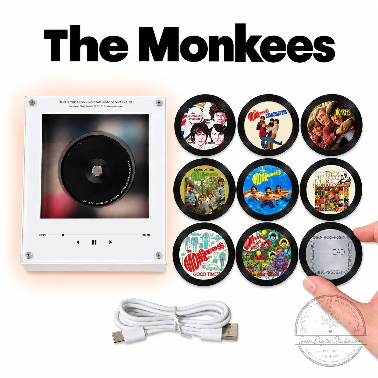 The Monkees Magnetic Music Player Set with Mini Album Discs Display Frame 8 The Monkees Magnetic Music Player Set with Mini Album Discs Display Frame
