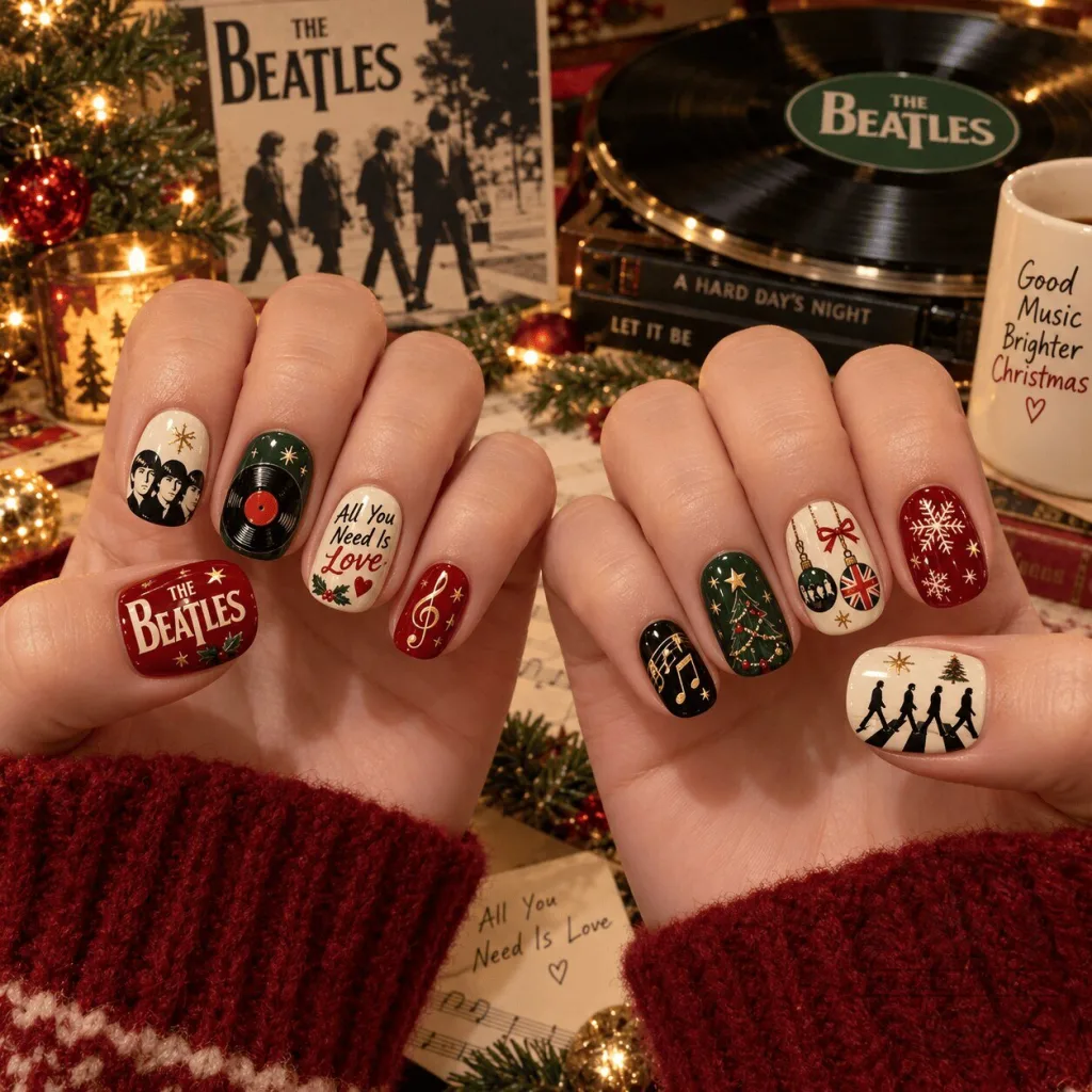 Christmas Holiday Press On Nails Set featuring The Beatles Christmas Holiday Press On Nails Set featuring The Beatles